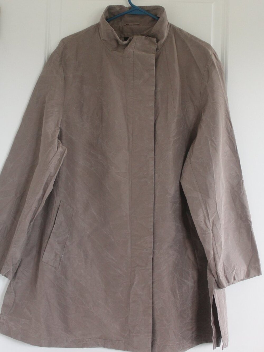 Akris Silk Lightweight Utility Coat/Jacket Taupe Crushed Fabric Sz 14 Minimalist